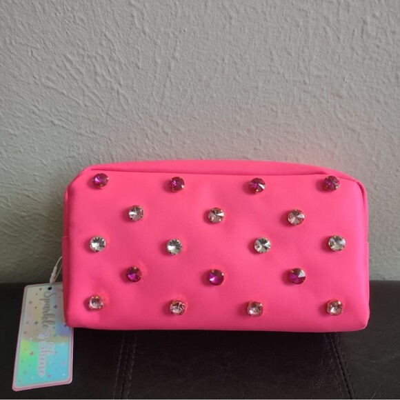 Sparkle And Shine Hot Pink Jewel Embellished Cosmetic Bag - Picture 5 of 12